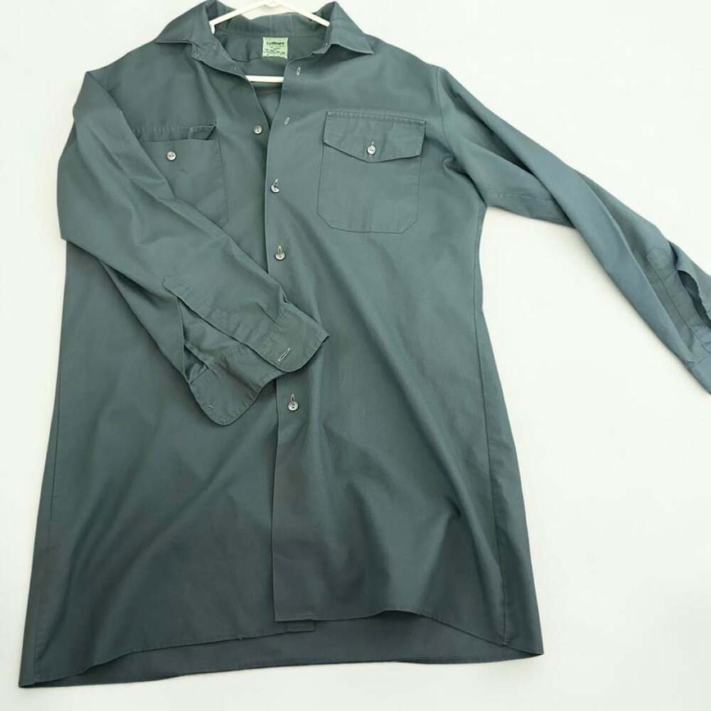 Vintage Lutteurs French Military Work Shirt Gray Utility Button Up